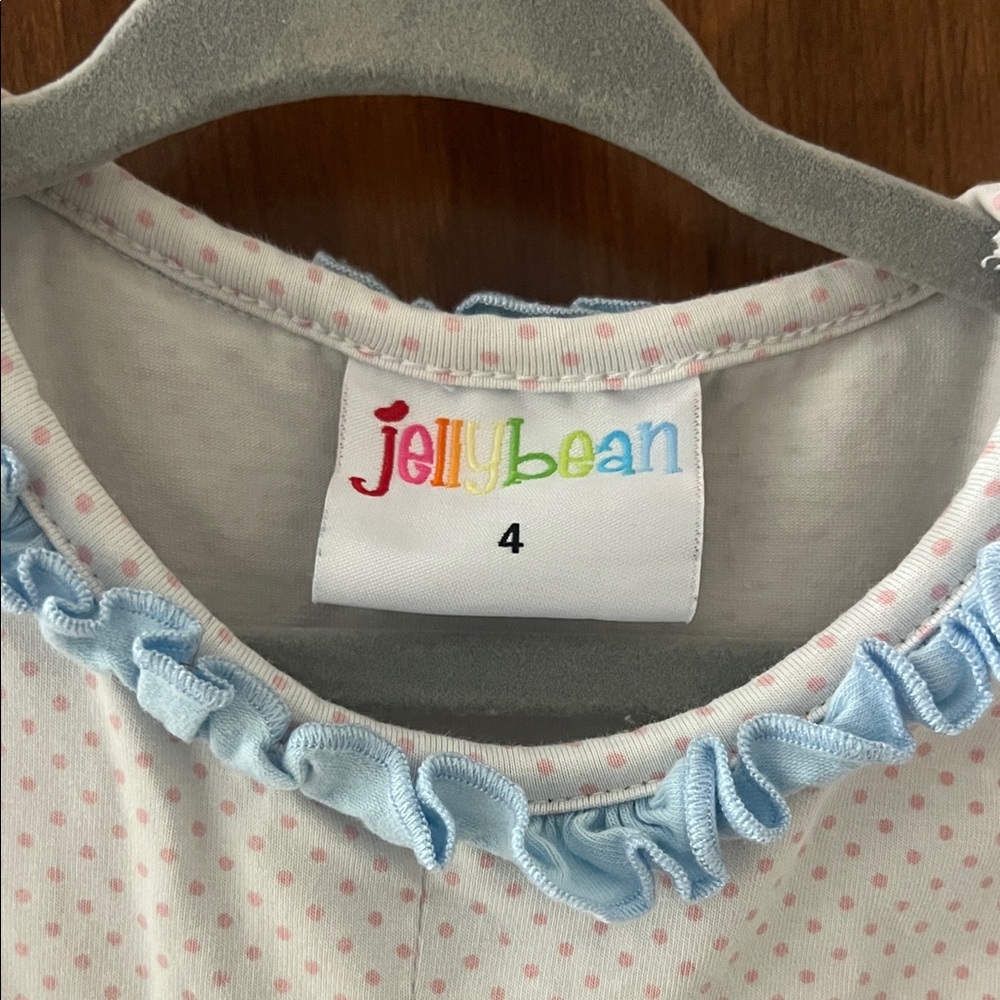Jelly Beans White Dress with Pastel Polka Dots and Light Blue Ruffle - Picture 2 of 3
